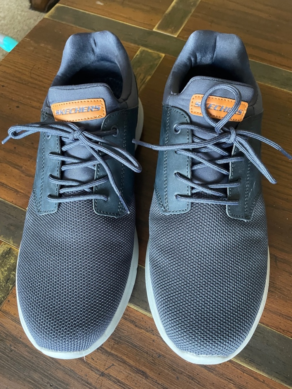 Skechers Men’s Navy and Tan Athletic Lace-Up Sneakers